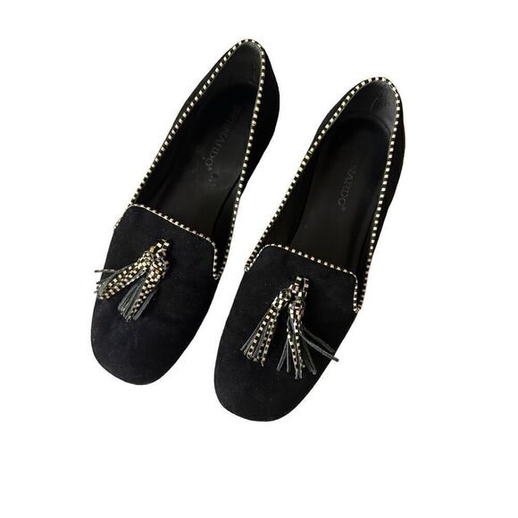 Bernardo Erica Black Suede Patent Leather Trim Loafer Flats Sz 7 1/2 M - Picture 1 of 5
